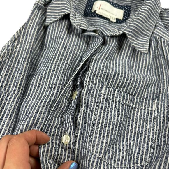 ANTHROPOLOGIE Blue White Striped Shorts Romper Women's Size 0 Nautical Preppy - Picture 4 of 9